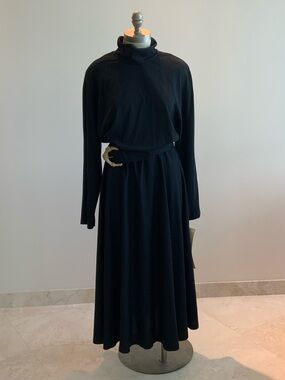 Flared, Fun,  Black Turtleneck Maxi Dress w/Belt sz 14 NWT